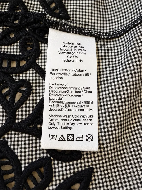 J.Crew Black & White Micro Gingham Floral Embroidered 100% Cotton Poplin Top 00 - Image 8