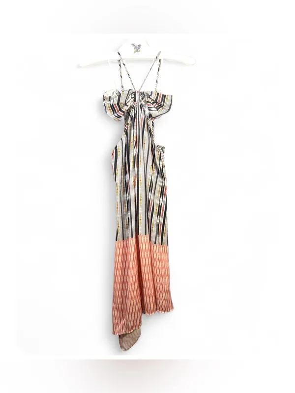 ANTHROPOLOGIE Women’s Stripped Print Asymmetrical Bare Cutout Maxi Dress Size S - Image 4