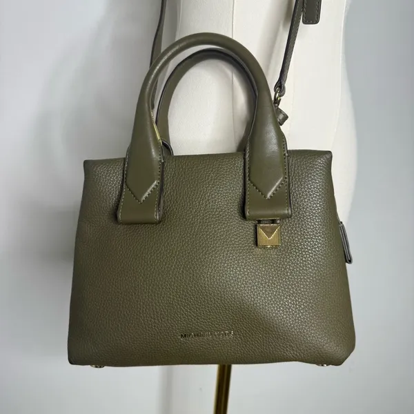 Michael Kors Rollins Satchel Green Pebbled Leather Tote Cross Body - Image 12