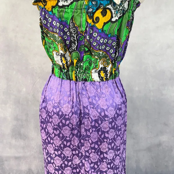 Vintage Handmade‎ Strapless Midi Dress Size M Paisley Floral Purple Boho Indie - Image 6