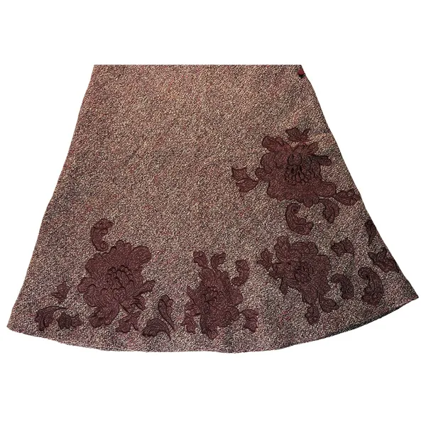Vintage Express Burgundy Tweed Floral Appliqué Skirt | Y2K | Size 1/2 - Image 4