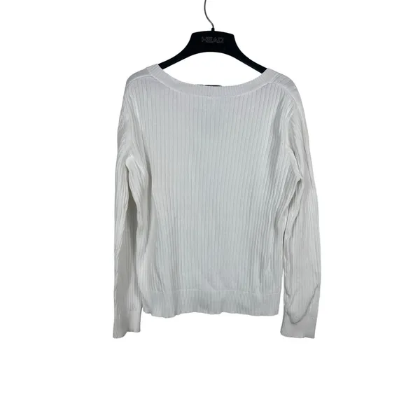 Bass Womens White Cable Knit V Neck Sweater Size L 100% Cotton Classic Preppy - Image 2