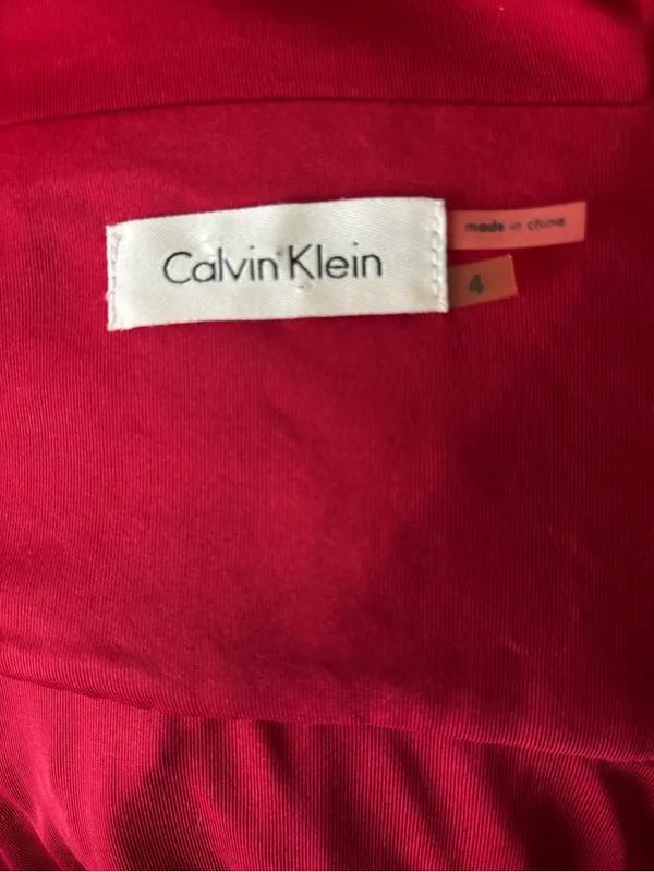 Calvin Klein Women’s Size 4 One-Shoulder Red Pleated Maxi Dress Flowy Mesh Gown - Image 6