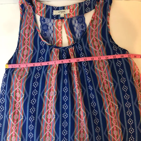 Umgee boho sleeveless striped Aztec print lace back keyhole flowy mini dress - Image 7