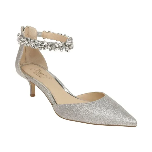 Jewel Badgley Mischka Robles Crystal Embellished Kitten Heels Silver Glitter 7M - Image 7
