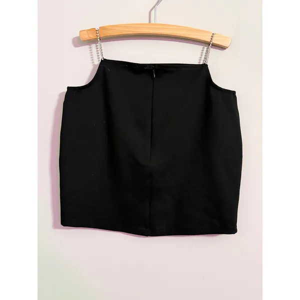 Superdown Black Chain Strap Square Neck Crop Top S‎ Rhinestone Embellished - Image 5