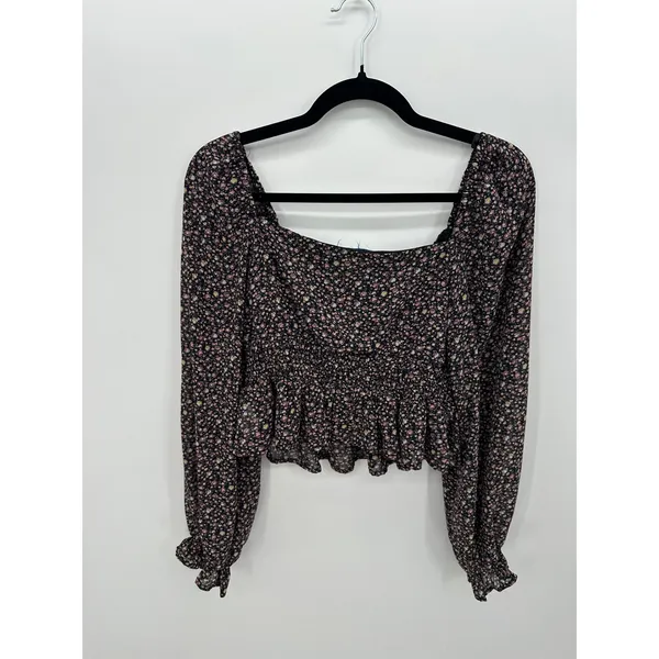 She +‎ Sky Womens Floral Smocked Peasant Crop Top Sz S Boho Cottagecore Festival - Image 2