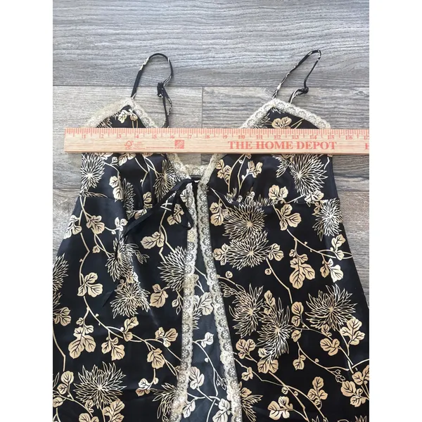 Victorias Secret Black Gold Floral Satin Lace Trim Babydoll Chemise Small - Image 4
