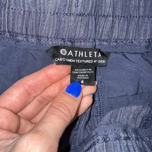 Athleta Cabo Linen Textured 4" Shorts Womens 6 Blue Excellent Drawstring Pockets - Image 2