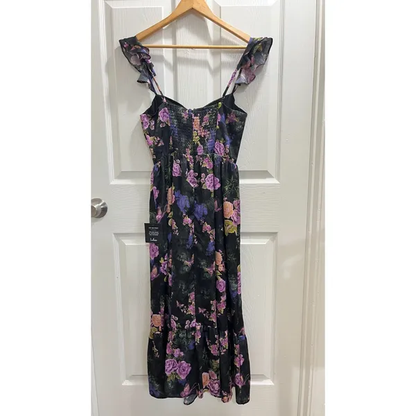 Lulus Sweet Like Sangria Black Floral Ruffled Bustier Dress Size Small Formal - Image 4