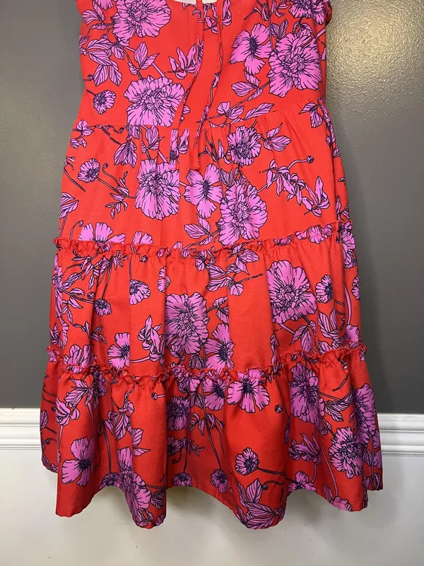 B-O-G Collective Dress Womens Large Red Floral Ruffle Tiered Sundress Boho - Image 9