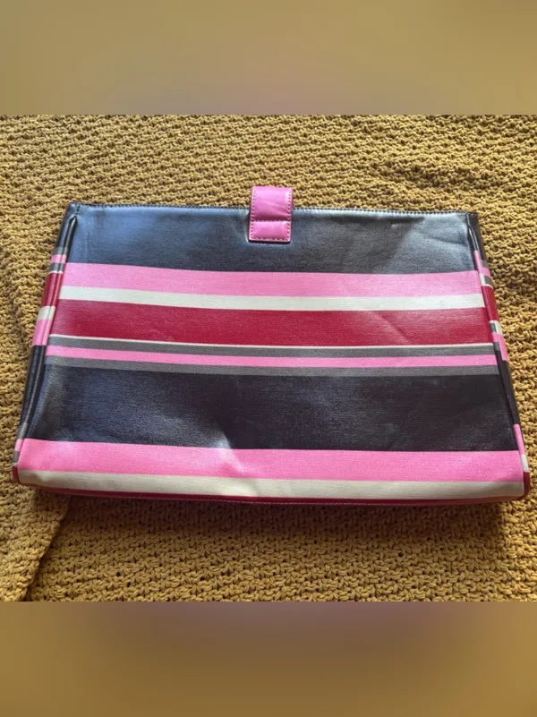 Franklin Covey Black, Pink and Red Striped Laptop Clutch - Image 2