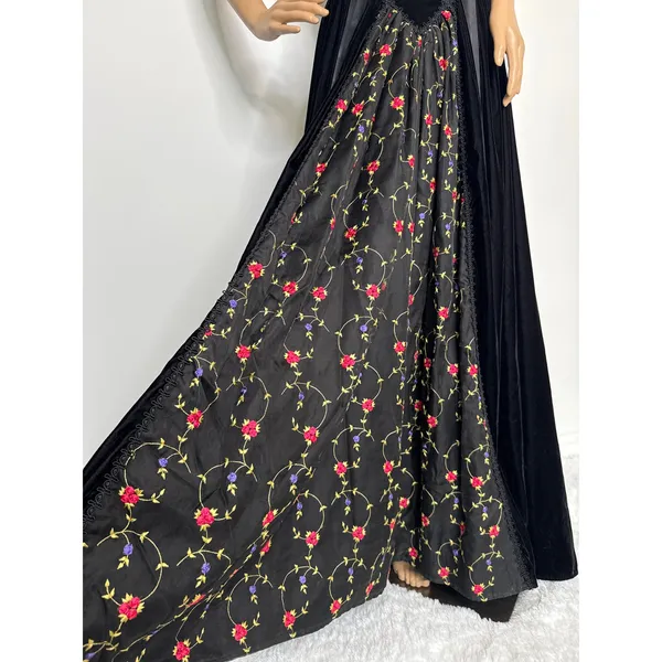 Late 80s Jeannie Nitro Gothic black velvet silk floral embroidered corset gown s - Image 11