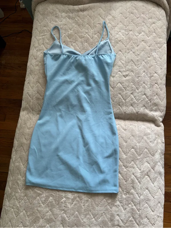 Windsor Light Blue Spaghetti Strap Knot-Front Mini Dress - Image 2