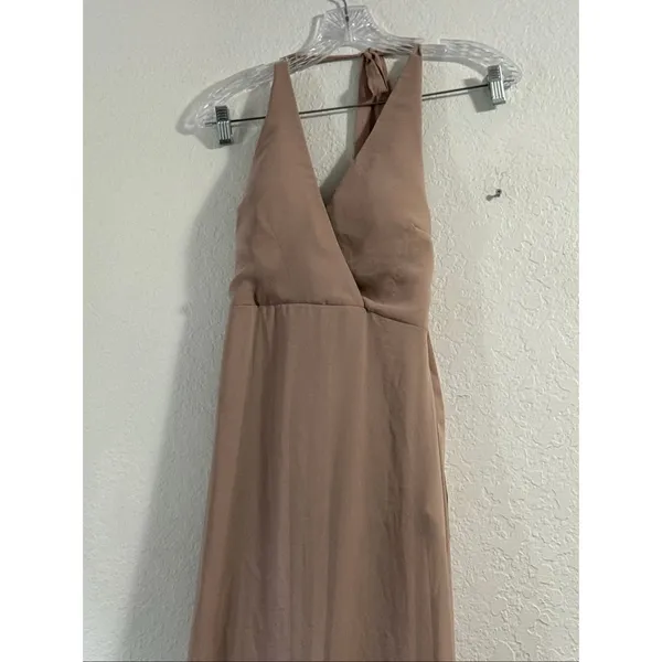 Birdy Grey Dress Maxi Wedding Moni Halter Bridesmaid Chiffon Taupe Small - Image 2