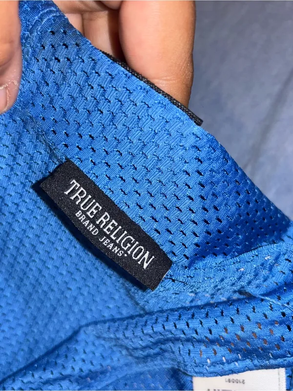 True Religion Blue Halter Crop Top with Red Logo Accents - Image 6