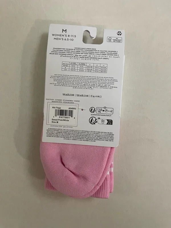 Alo NWT Unisex Half Crew Throwback Socks Sweet Pink White Size M - Image 3