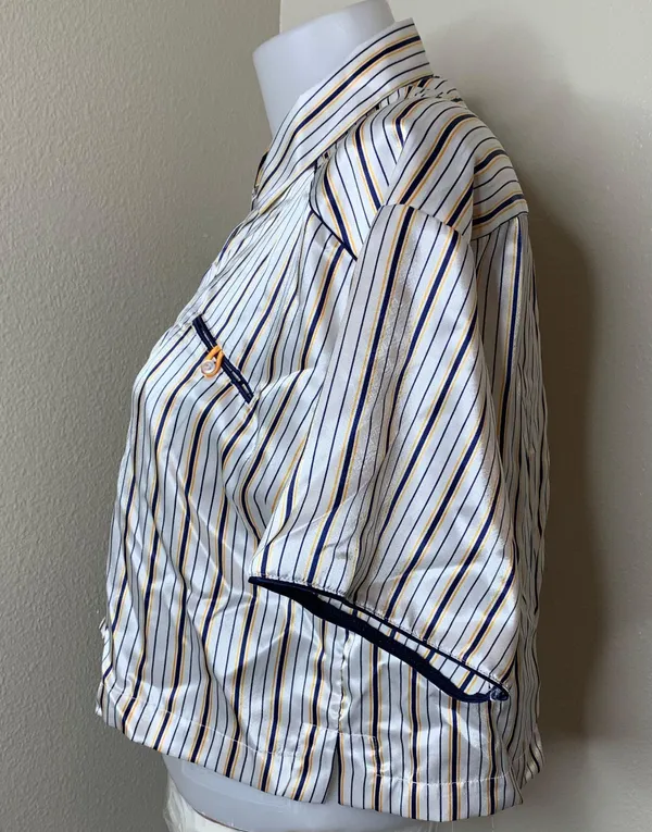 Val mode Lingerie New! Pajama Set Pj Shirt Shorts Stripes Button Up White Blue M - Image 6