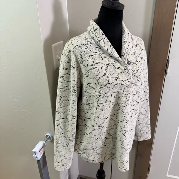 Woolrich Ecru‎ 7088 Winter Embroidered Print Fleece 1/4 Button Pullover Cream L - Image 3