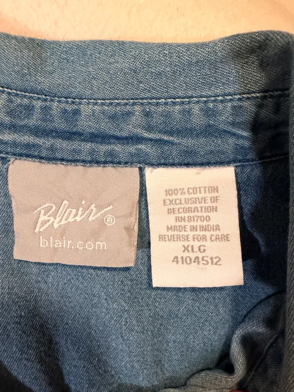 Blair  Light Blue Denim Button-Down Shirt with Angel Patch - Image 3