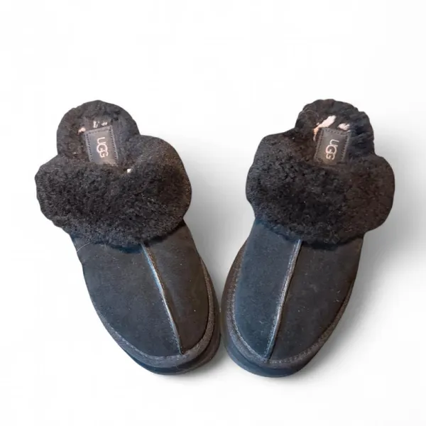 UGG Disquette Black Platform Slippers Women’s Size 8 Sheepskin Suede Cozy Slides - Image 7