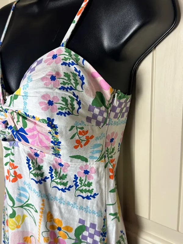 MINKPINK Nikita Twist Ivory Picnic Midi Dress Twist Flowy Smock Small NWOT - Image 9