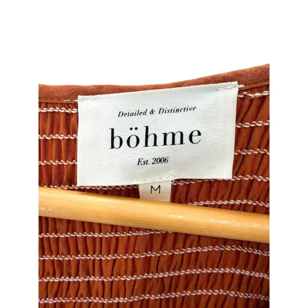 Bohme Rust Midi Dress Medium Long Balloon Sleeve Smocked Bodice Layered Tiered - Image 5