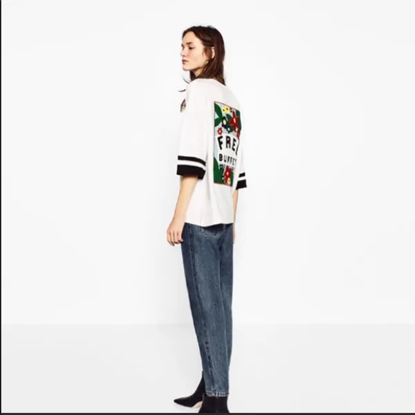 ZARA Graphic T-Shirt Trafaluc Bloggers Favorite Free Buffet Tee S - Image 5