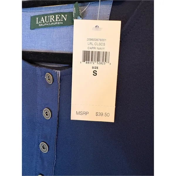 Lauren Ralph Lauren Navy Henley Tee Shirt Small NWT - Image 3