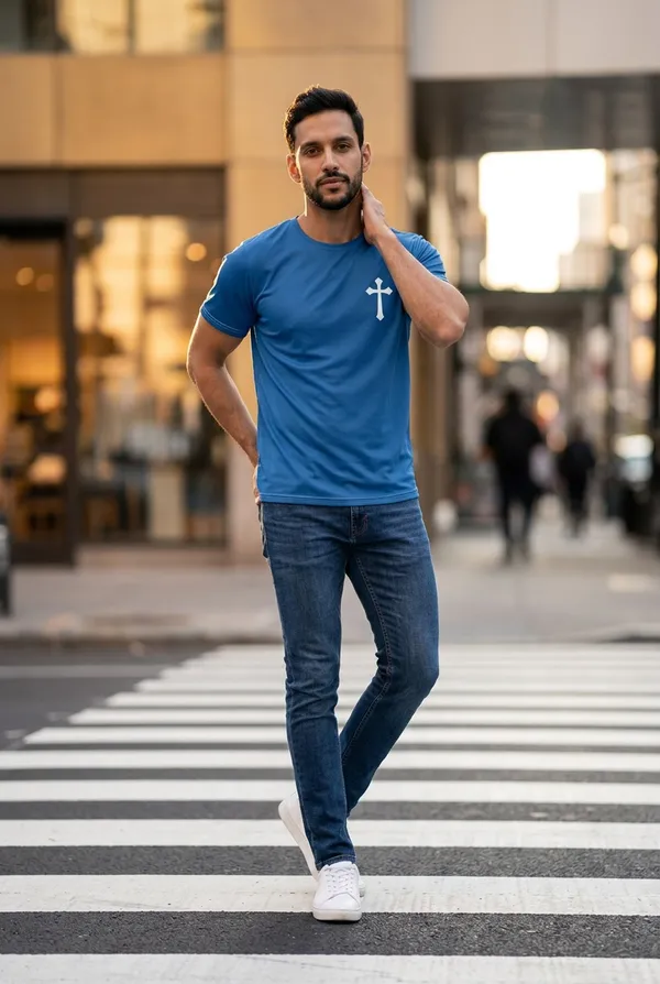 Men’s Premium Quality Blue Shirt with White Cross Size XL - Image 2