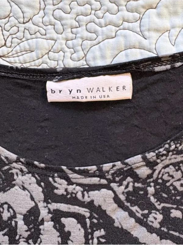 💥Bryn Walker Abstract Print Asymmetrical Tunic Dress Black Gray Stretch Sz L💛 - Image 8