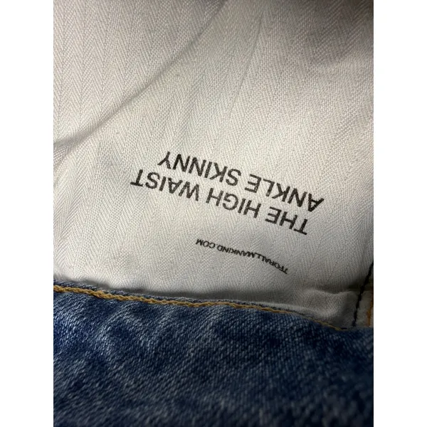 7 For All Mankind High Waist Ankle Skinny Jeans Medium Wash Raw Hem Size 33 - Image 5