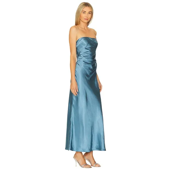 Runaway The Label Kristine Dress in Steel Small New Womens Satin Maxi Strapless - Image 3