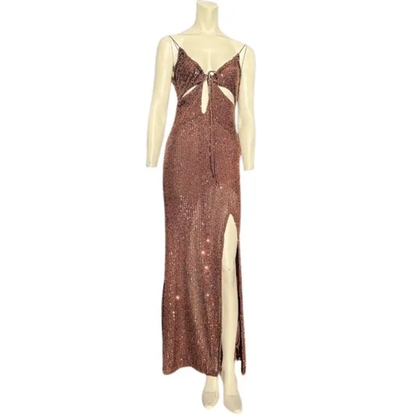 Chocolate Brown Cut Out Sequin Maxi Dress Gown Asos Design Size 4 NWOT - Image 5