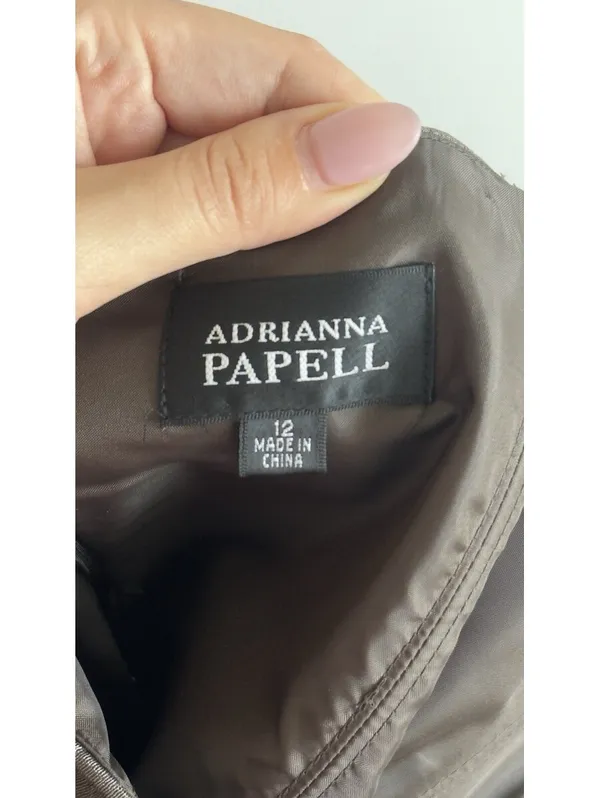 Adrianna Papell Strapless Brown Formal Gown Beaded Necklace Dress NWT 12 - Image 2