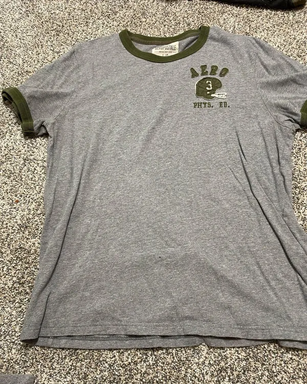 Aeropostale Gray and Green Raglan Logo Tee - Image 2