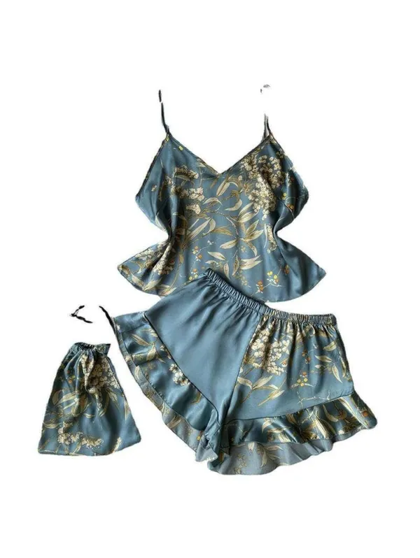 Women's Satiny Floral Print Pajama Set with Bag Size XL - Image 2