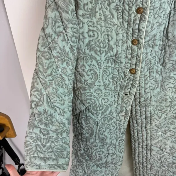 Antik Batik Cotton Velvet Quilted Paisley Print Jacket Coat Sz Small Seafoam - Image 5