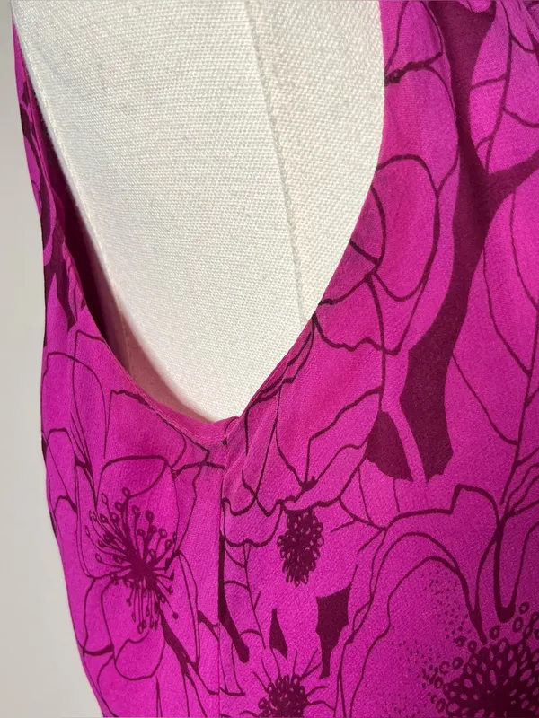 Vintage ICE Magenta Floral Bias Cut Silk Asymmetrical Maxi Dress - Image 10