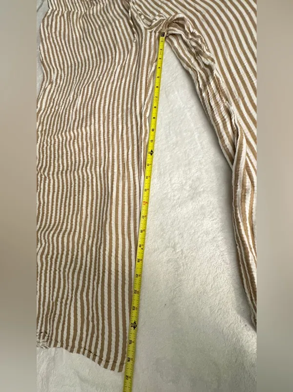 LAKE Wide Leg Striped Linen-Blend Pants — Beige & White - Image 4