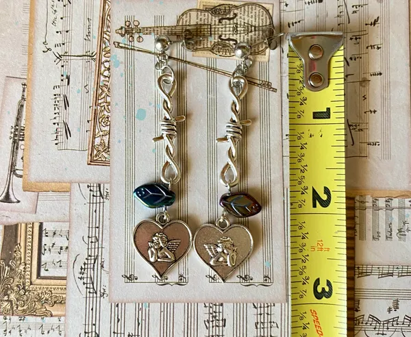 Handmade Kawaii y2k Goth vintage antique romance style angel/cherub & Czech glass beads unique earrings🌙👼✨ - Image 3