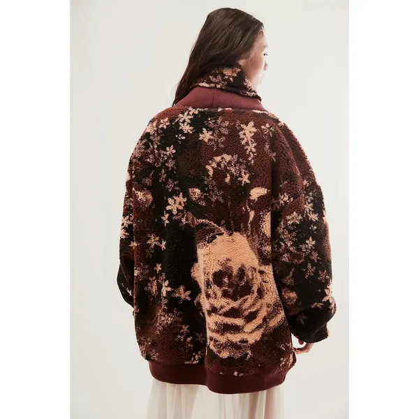 Free People Rosie Printed Sherpa Jacket Oversized Western Bohemian Medium - Image 5