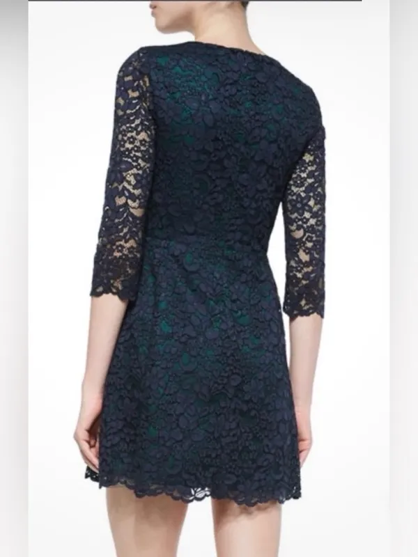 Tory Burch Bittersweet Navy Floral Lace Fit Flare Cocktail Dress 8 Dark Romance - Image 5