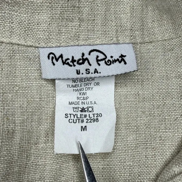 Match Point Made In USA Linen Button Up Top M Oversized Neutral Lagenlook Casual - Image 4