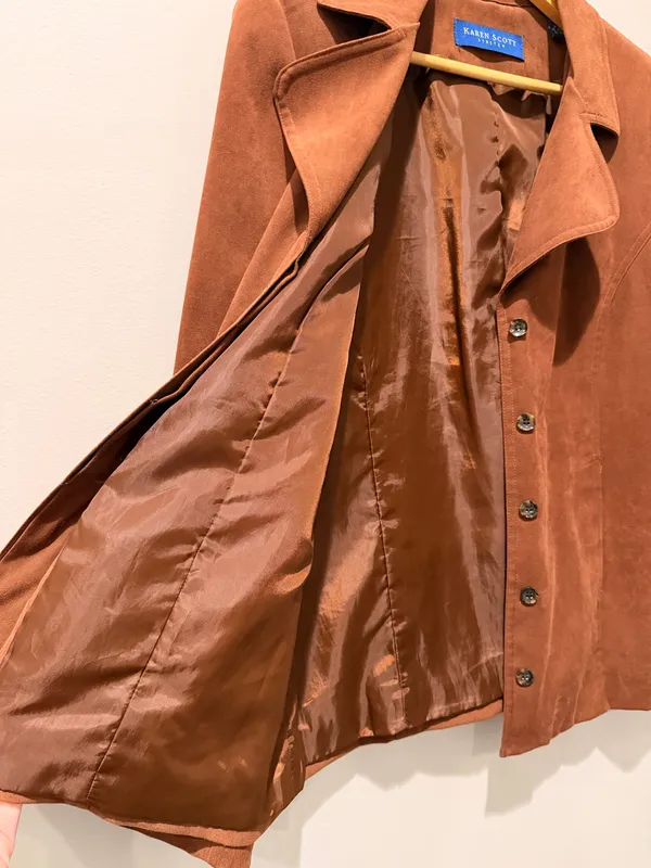 Faux Suede Jacket Coat Tailored Neutral Elevated Quiet Luxury Minimalist Chic - Image 4