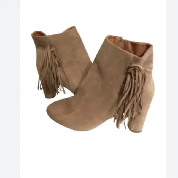 New York & Company Beige Fringe Ankle Booties - Image 2