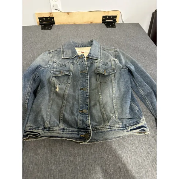 Mossimo Denim Vintage Y2K Distressed Cropped Jean Jacket Women's Sz L - Image 2
