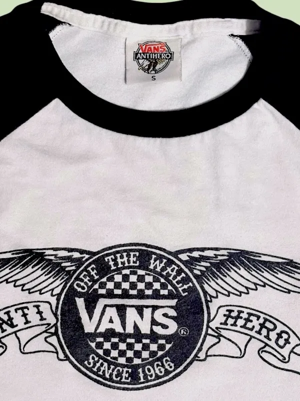 VANS x Antihero Collaboration Wht & Blk short sleeve raglan cropped graphic Tee - Image 3