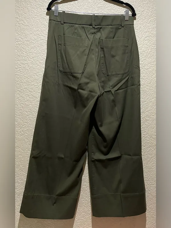 SPANX NWT Dark Pine Green Stretch Twill Crop Wide Leg Pants Size M - Image 3