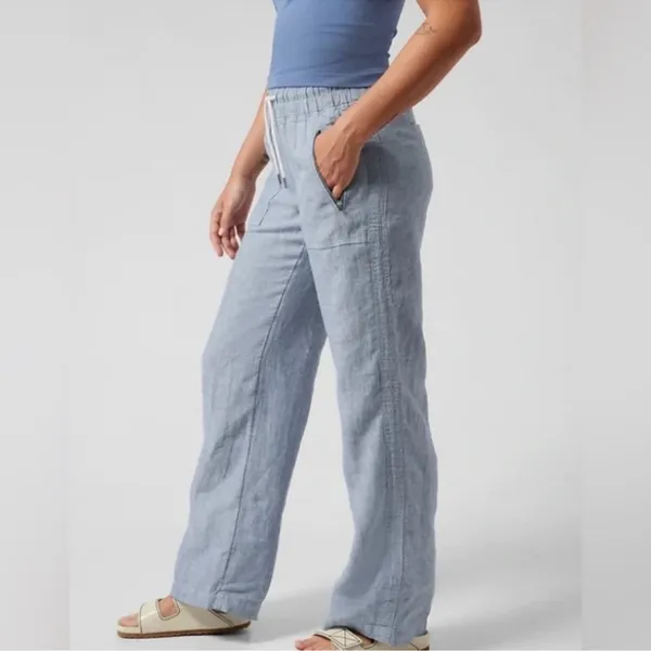 Athleta Cabo Wide Leg Linen Pants Blue Gray Chambray Women’s Coastal Grandma - Image 10